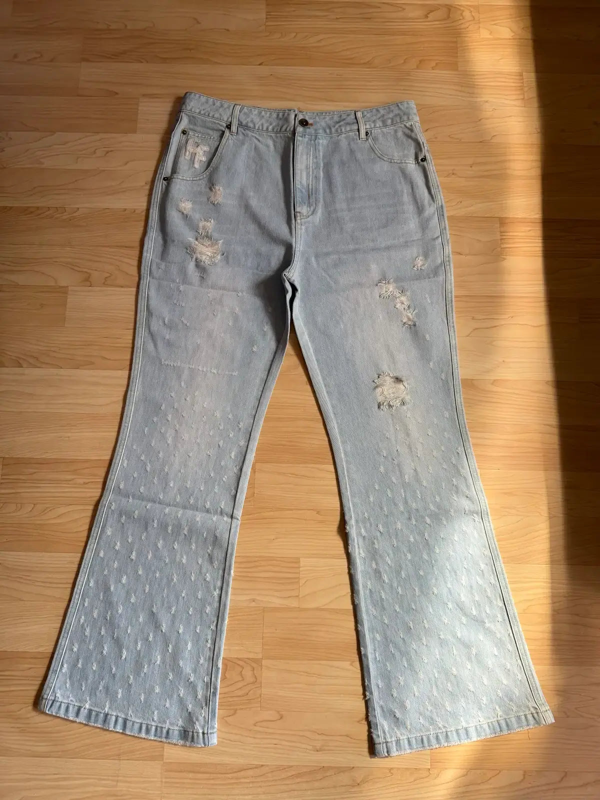 Washed cotton denim pants